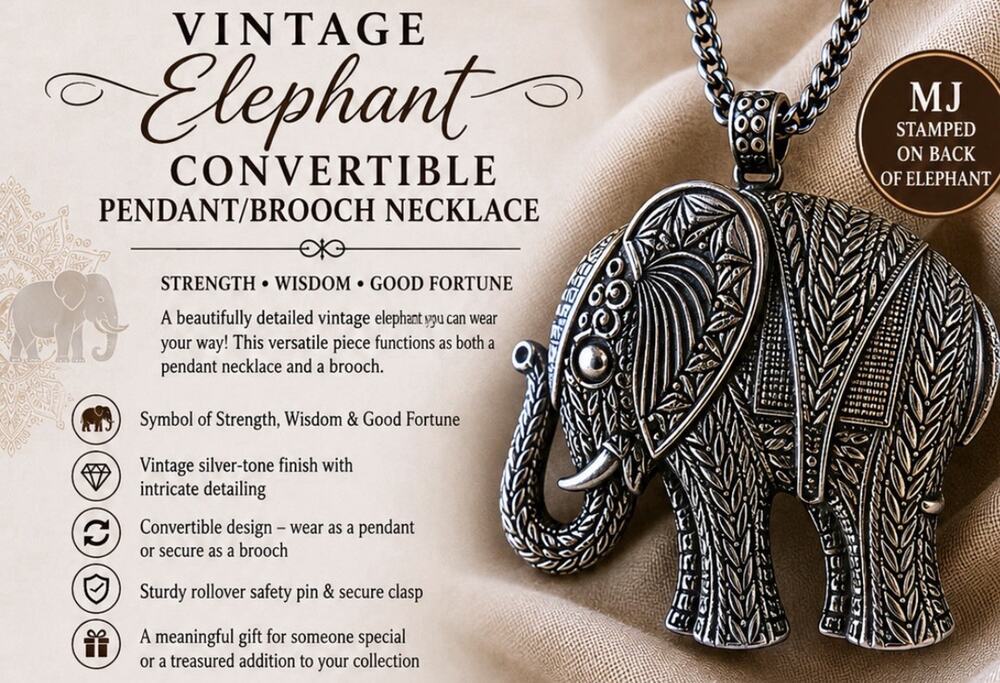 Vintage Jewelry MJ Convertible Brooch Pendant Necklace Elephant Marie Jennifer